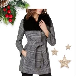 INC International Fur-trimmed Coat Belted NWT sz Large